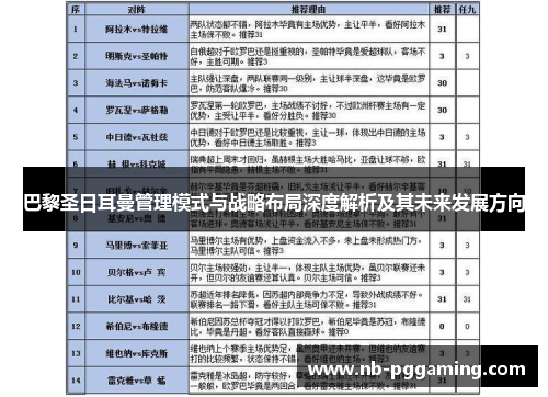 巴黎圣日耳曼管理模式与战略布局深度解析及其未来发展方向